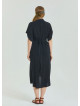 V Neck Pleated Detailed Black Casual Plus Size Dress 4606